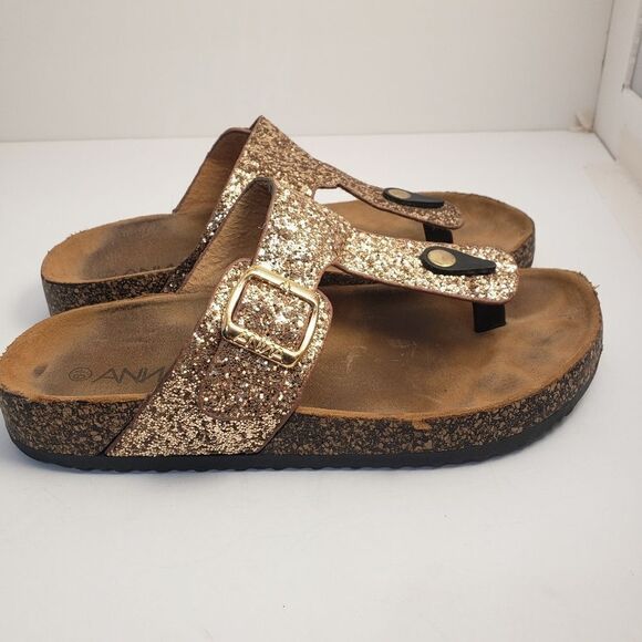 ANNA cork bottom glitter thong style  sandals - Picture 3 of 5